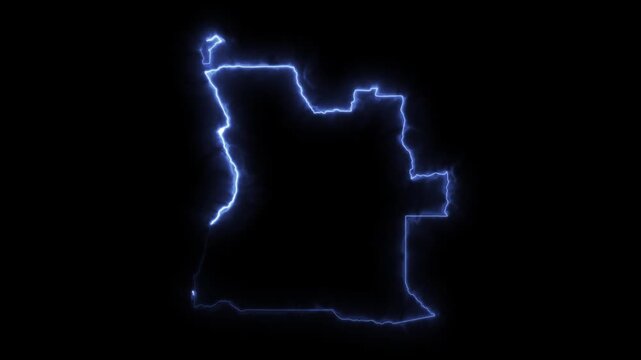 Glowing ANGOLA Neon Map Motion Graphics isolated on Dark Background
