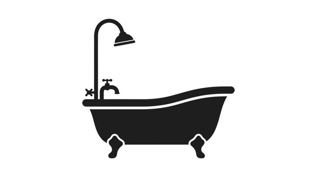 Classic Clawfoot Bathtub Silhouette Against White Background
