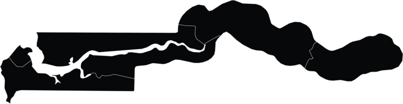 Map of The Gambia With Adminstrative Regions Silhouette Editable Vector.