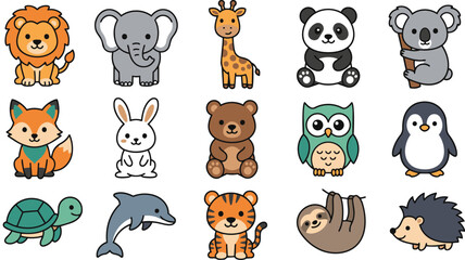 Fototapeta premium cute cartoon animals for kids educational materials or web design