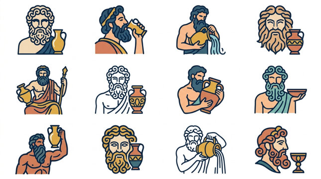 Ancient Greek Gods and Goddesses Illustrated Collection.