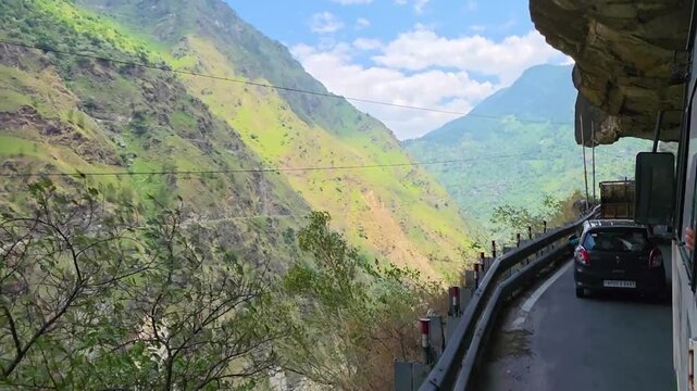 Perilous road along Kinnaur Valley cliffs