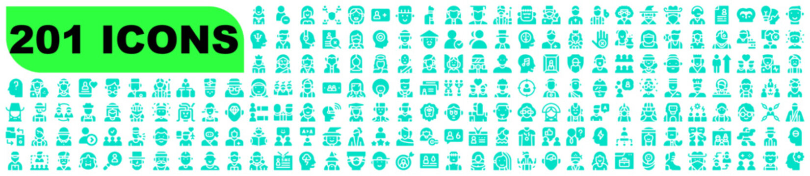 Diverse Set of Cyan Profile Personas and User Account Symbols for App Interface