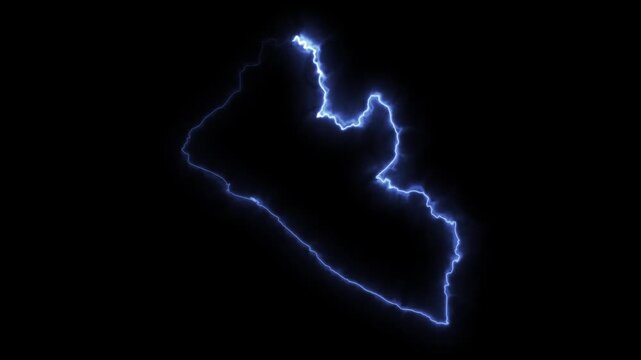 Glowing LIBERIA Neon Map Motion Graphics isolated on Dark Background