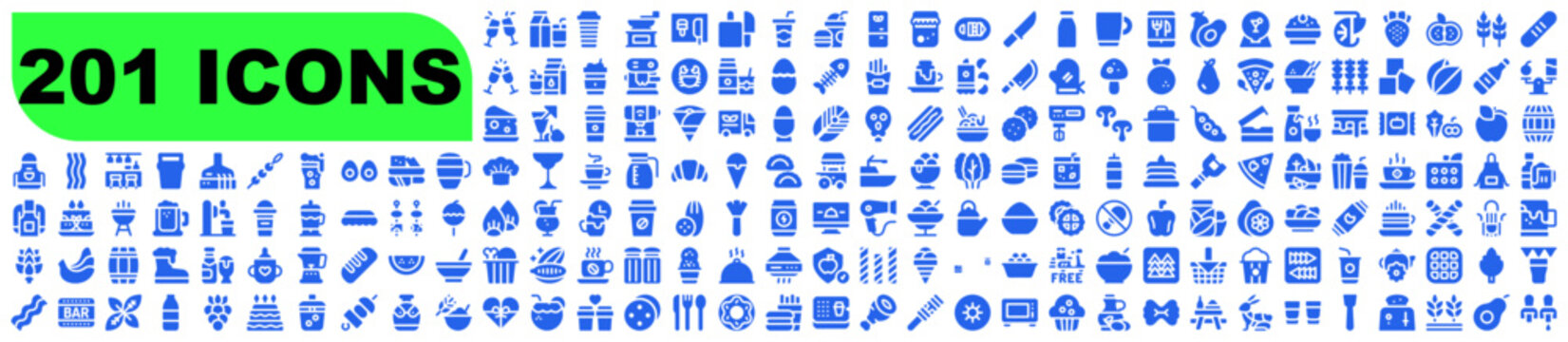 Modern Blue Food and Beverage Icon Pack for Digital Menus and Food Apps