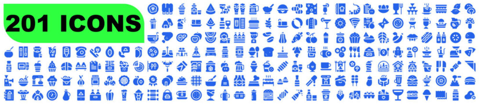 Detailed Blue Food and Beverage Icon Library for Gastronomy and Dining Apps