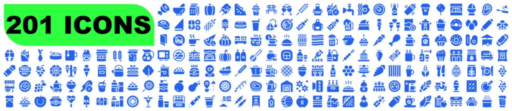 Complete Blue Food and Drink Icon Collection for Nutrition and Cooking Projects