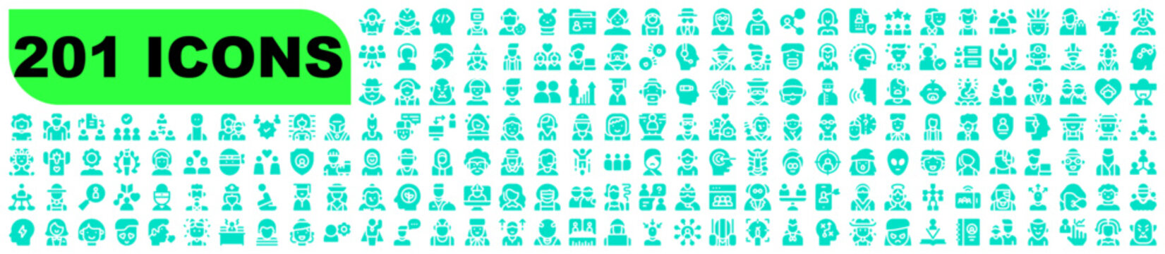 Large Collection of Turquoise User Avatar Icons for Web Design and User Interface