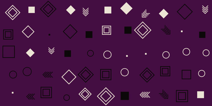 Abstract geometric pattern with white shapes and squares on a dark red background