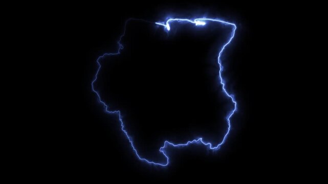 Glowing SURINAME Neon Map Motion Graphics isolated on Dark Background