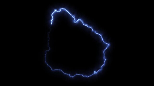 Glowing Uruguay Neon Map Motion Graphics isolated on Dark Background