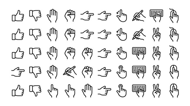 Set of black hand cursor showing clicking and tapping actions with ripple effects, isolated on a white background, for web