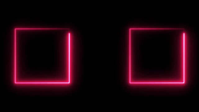 Glowing Two Square neon sign light effects with transparent Background, 4k animation video with alpha channel