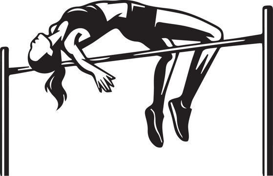 Female High Jumper Athlete Vector Illustration Performing Fosbury Flop Isolated on White Background for Sports Logo and Mascot Design