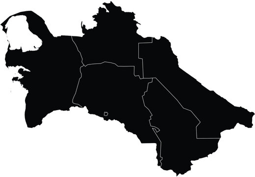 Map of Turkmenistan With Adminstrative Regions Silhouette Editable Vector.