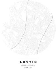 Obraz premium Austin TX Minimalist Street Map Circle Poster, Black and White