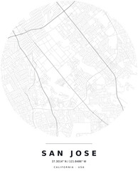 Obraz premium San Jose CA Minimalist Street Map Circle Poster, Black and White