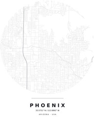 Obraz premium Phoenix AZ Minimalist Street Map Circle Poster, Black and White