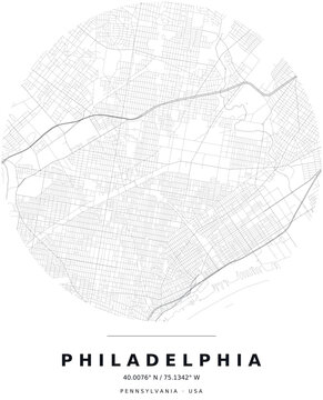 Philadelphia PA Minimalist Street Map Circle Poster, Black and White