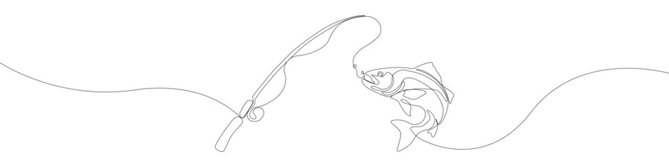 Obraz premium Single Line Drawing Illustration of a Fish Catching on a Fishing Rod Hook Vector Art