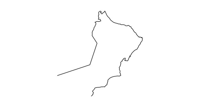Outline map of Oman country shape forming on white background, graphic animation.
