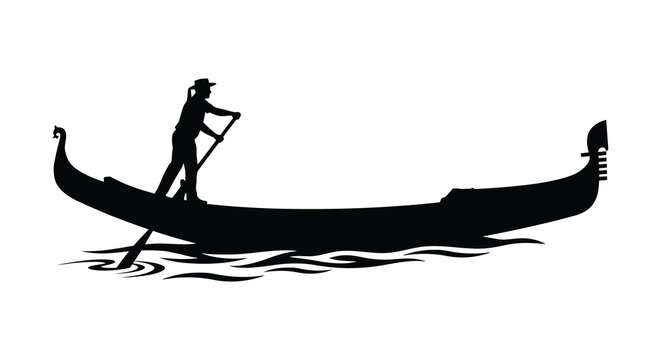 Gondola With Gondolier On Water Black Silhouette