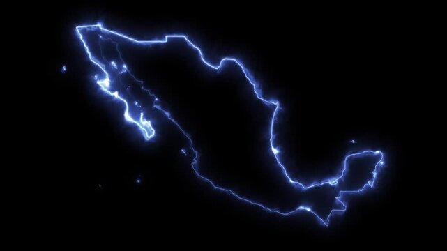 Glowing MEXICO Neon Map Motion Graphics isolated on Dark Background