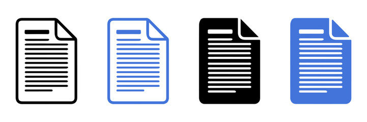 Obraz premium Document File Page Icon Set in Outline, Filled and Flat Styles for Digital Documents, Reports and Office Applications