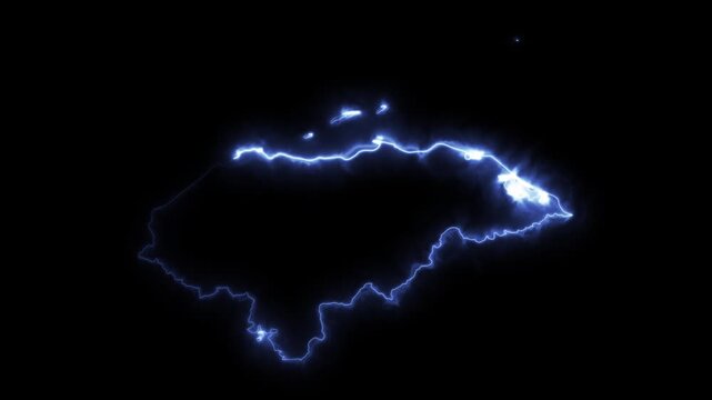 Glowing HONDURAS Neon Map Motion Graphics isolated on Dark Background