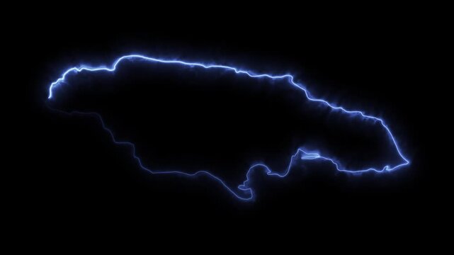 Glowing JAMAICA Neon Map Motion Graphics isolated on Dark Background