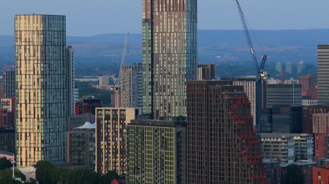 Aerial Video of Greengate Skyscraper Cluster, Cortland at Colliers Yard, and Anaconda Cut at Sunset