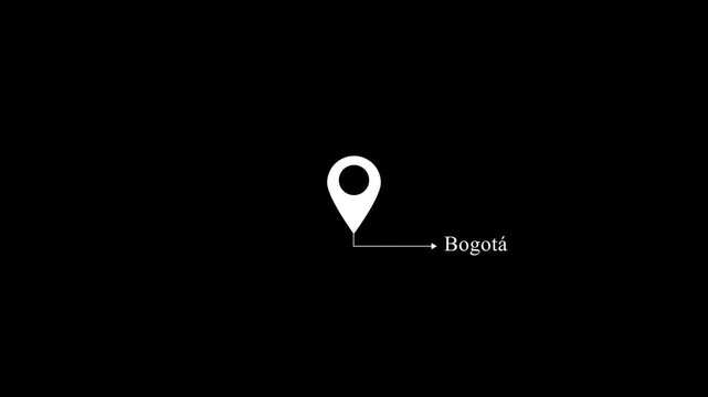 location of the city of Bogot&aacute; a capital in Colombia on black screen.The name of the place with the location has been displayed black and white looped animation.GPS location tracking icon.