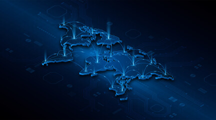 Naklejka premium Global connection network background. World map. Internet technology concept or global communication.
