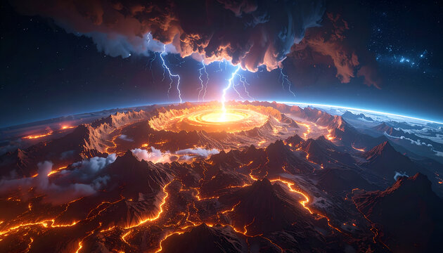 Apocalyptic Earth Cataclysm with Lightning and Fire.
