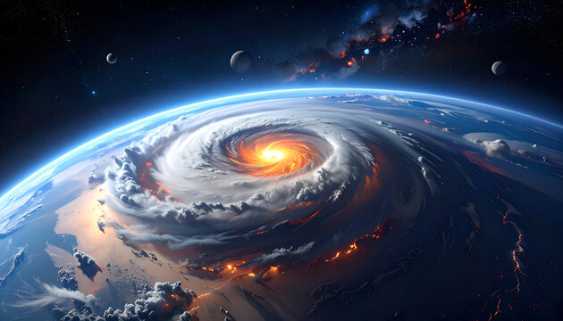 Massive Hurricane Swirling Over Earth From Space.