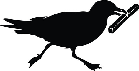 Obraz premium Crow silhouette carrying stick illustration