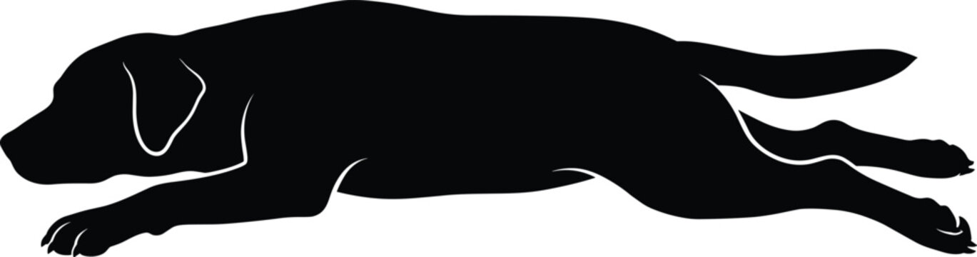 Dog silhouette lying down stretched illustration