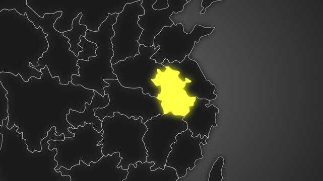 Animated glowing map of Anhui, China, with a highlighted outline on a dark gray gradient background, ideal for geography, travel, news, and infographic projects.