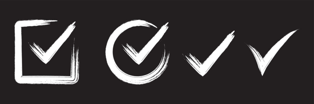Hand drawn check mark and cross symbol in circle and box in illustration symbol. Grunge brush hand draw Yes and no icon.Grunge check mark and cross symbols with brush style, correct and incorrect sign