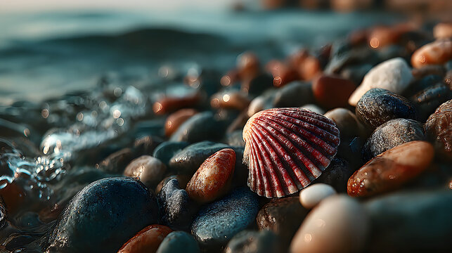 Scallop seashell macro focus smooth pebble collection coastal nature pictures