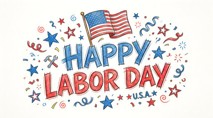 Obraz premium Happy labor day decorative illustration with american flag and stars american celebration patriotic