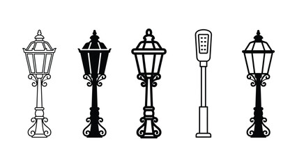 Naklejka premium Five different colored lamp icon in various styles and colors on a white background
