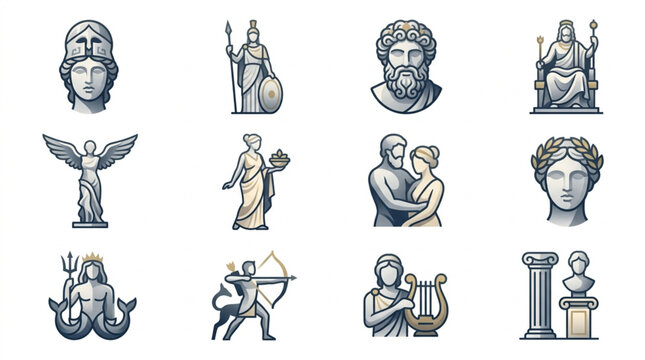 Collection of Ancient Greek and Roman Mythology Icons.