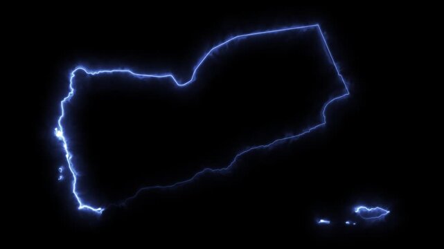 Glowing YEMEN Neon Map Motion Graphics isolated on Dark Background