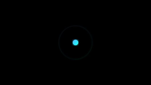 Glowing cyan circle with a center dot on black background 4k video