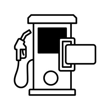 Gas pump with credit card reader on transparent background.