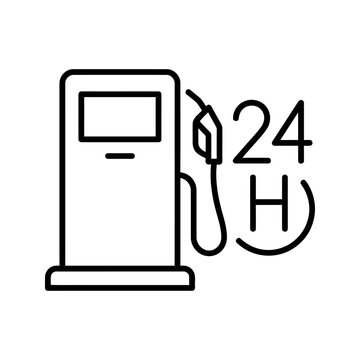 Gas station fuel pump icon for twenty four hour service on grid background.
