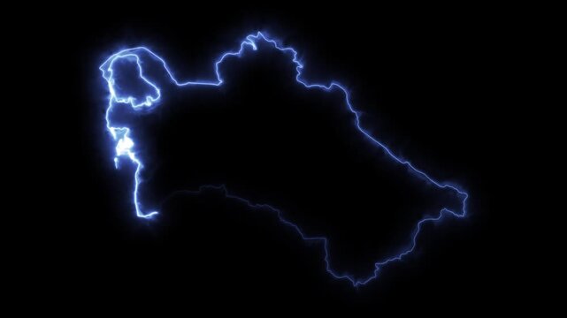 Glowing TURKMENISTAN Neon Map Motion Graphics isolated on Dark Background