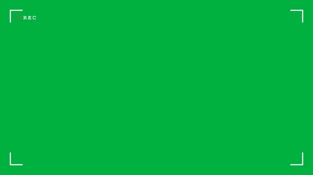 Camera viewfinder interface overlay with rec indicator and frame markers on green screen chroma key background