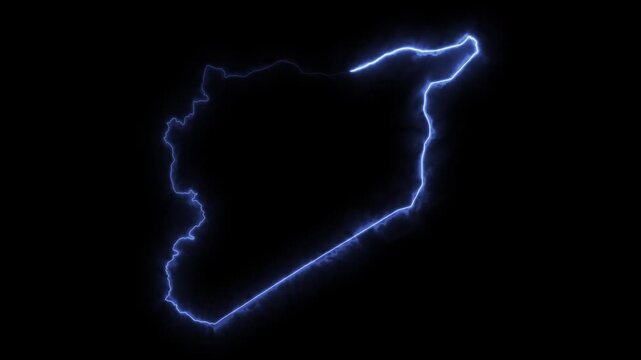 Glowing SYRIA Neon Map Motion Graphics isolated on Dark Background